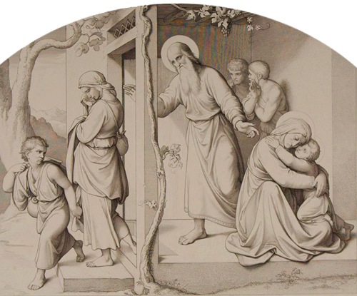 Hagar and Ishmael, Friedrich August Ludy (German engraver and etcher, 1823 – 1890), after Johann Friedrich Overbeck
